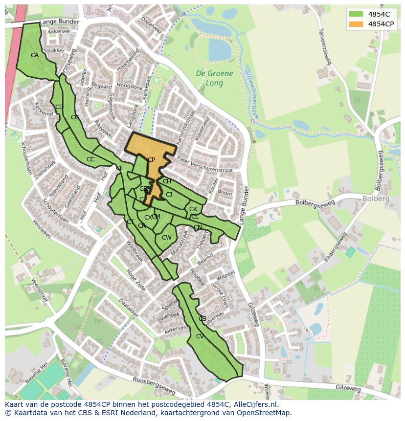 Afbeelding van het postcodegebied 4854 CP op de kaart.
