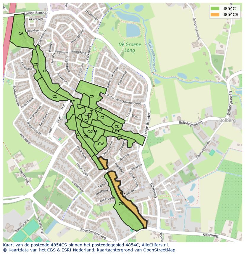 Afbeelding van het postcodegebied 4854 CS op de kaart.