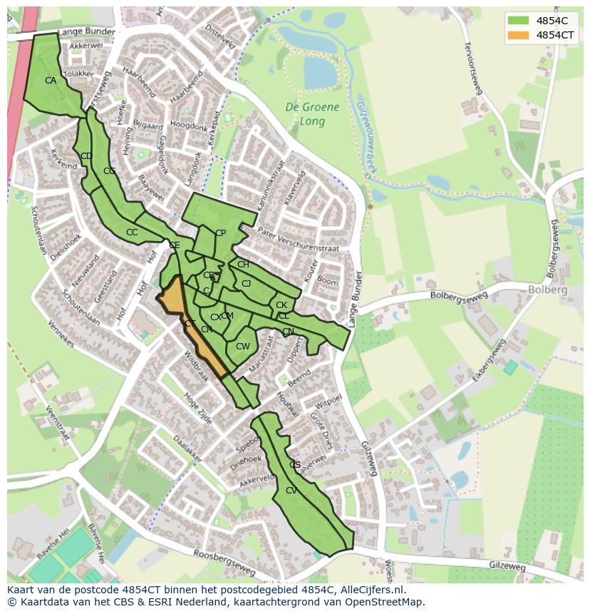 Afbeelding van het postcodegebied 4854 CT op de kaart.
