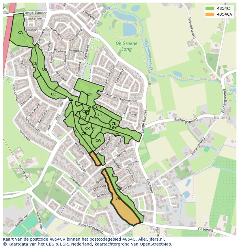 Afbeelding van het postcodegebied 4854 CV op de kaart.