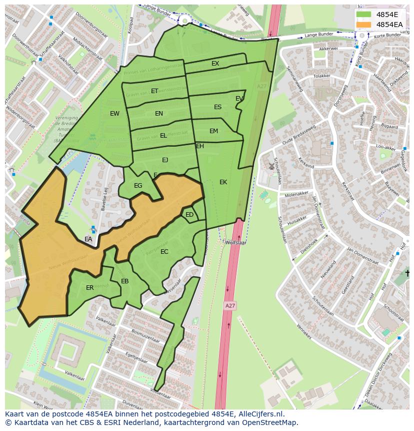 Afbeelding van het postcodegebied 4854 EA op de kaart.