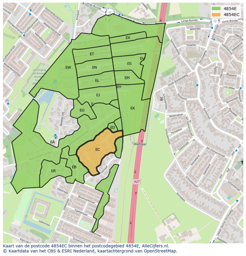 Afbeelding van het postcodegebied 4854 EC op de kaart.