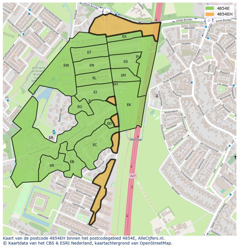 Afbeelding van het postcodegebied 4854 EH op de kaart.