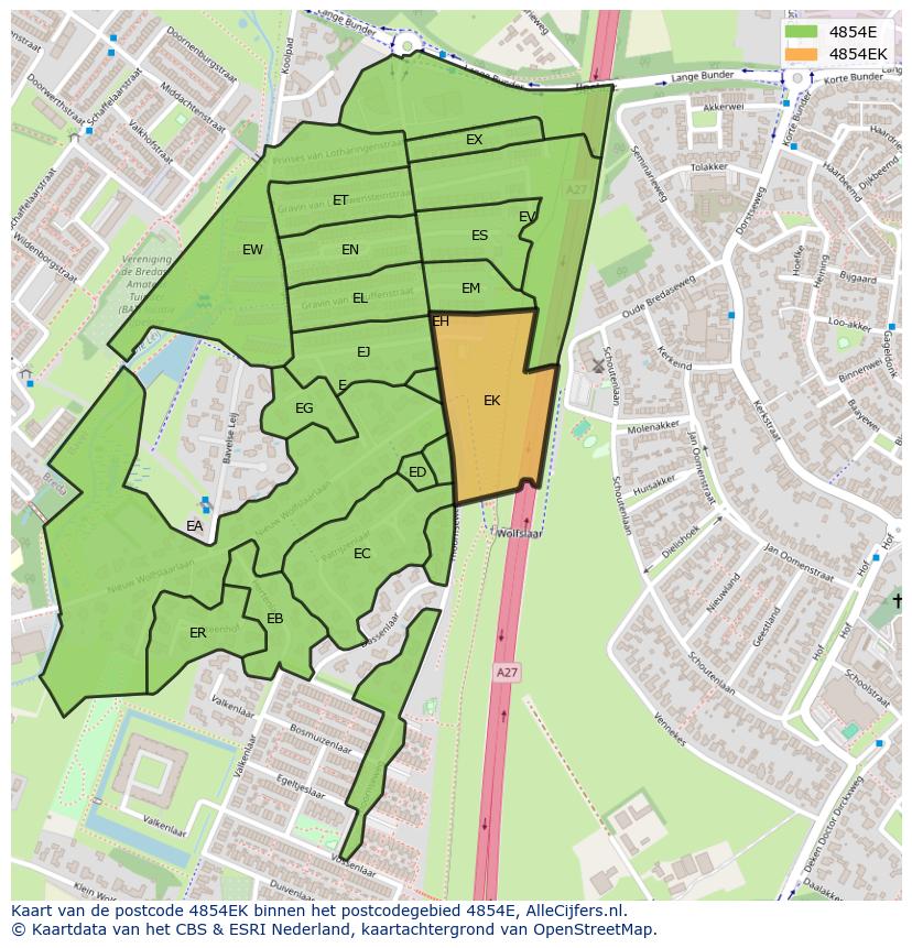 Afbeelding van het postcodegebied 4854 EK op de kaart.