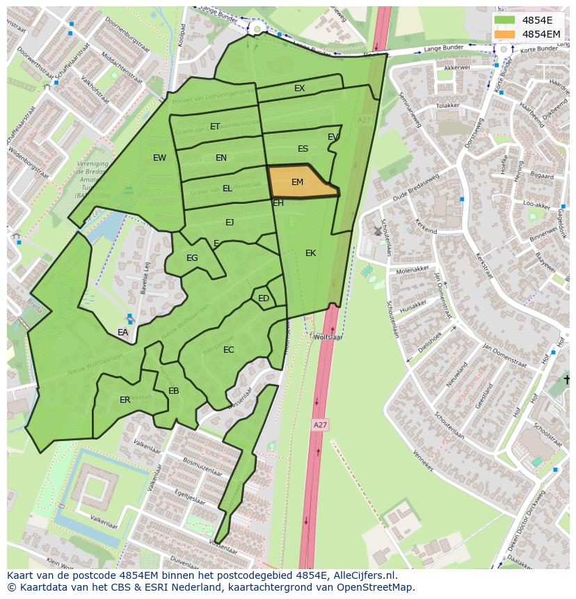 Afbeelding van het postcodegebied 4854 EM op de kaart.