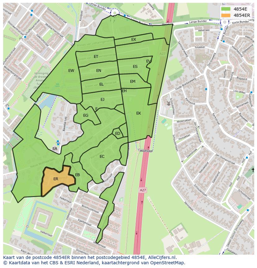 Afbeelding van het postcodegebied 4854 ER op de kaart.