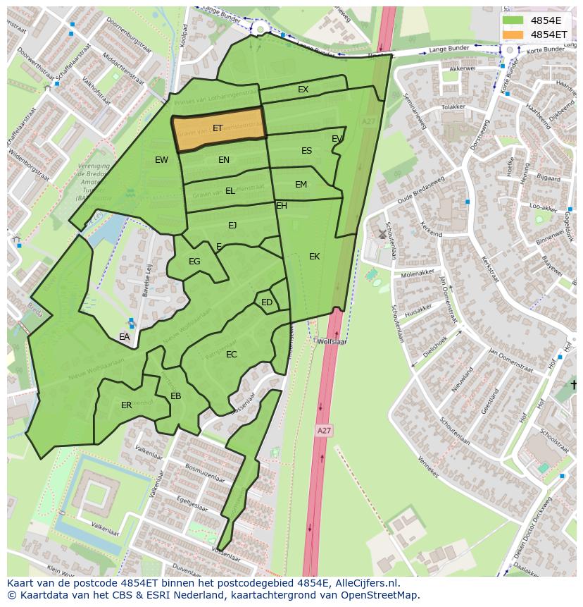 Afbeelding van het postcodegebied 4854 ET op de kaart.