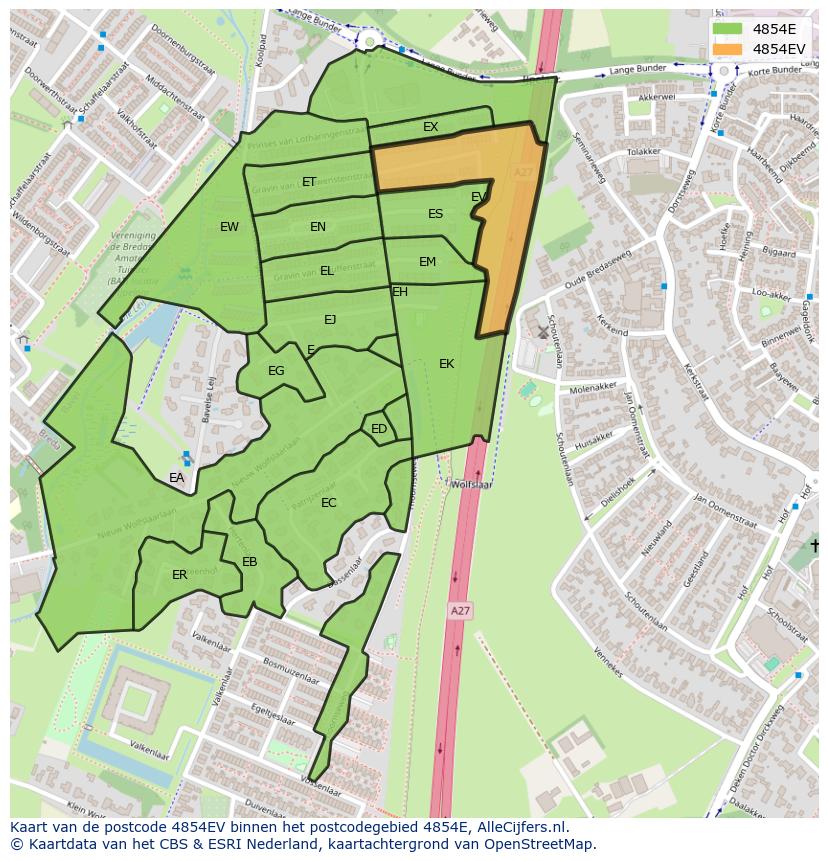 Afbeelding van het postcodegebied 4854 EV op de kaart.