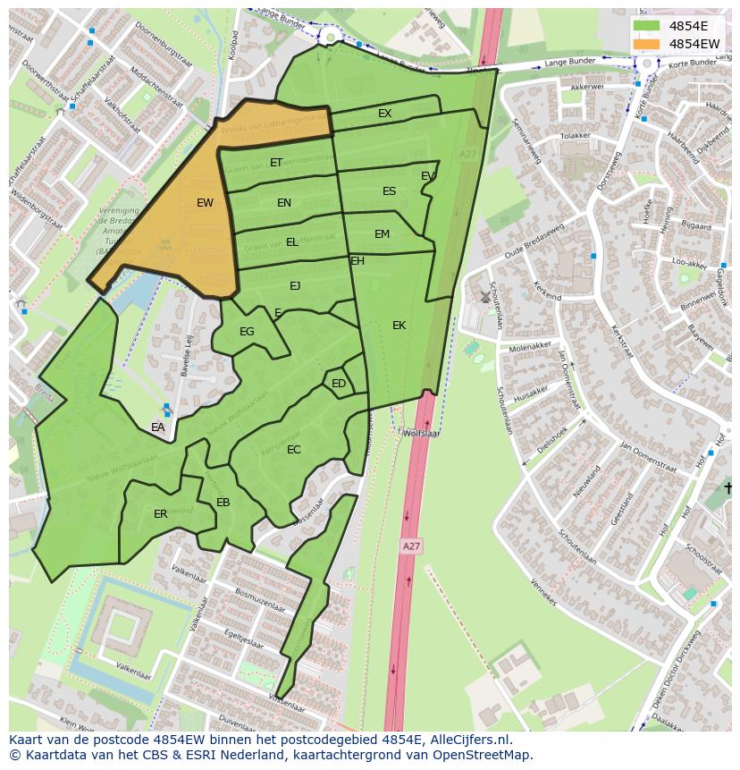 Afbeelding van het postcodegebied 4854 EW op de kaart.