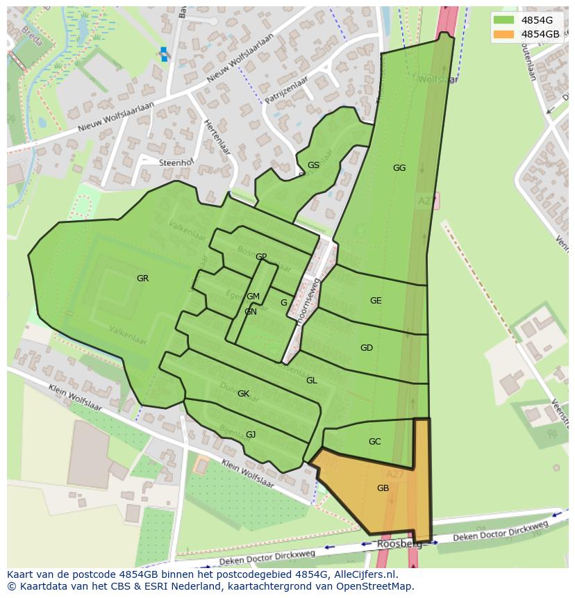 Afbeelding van het postcodegebied 4854 GB op de kaart.