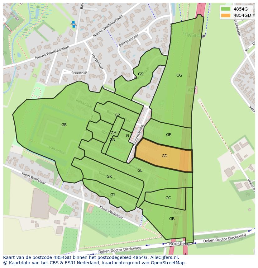 Afbeelding van het postcodegebied 4854 GD op de kaart.