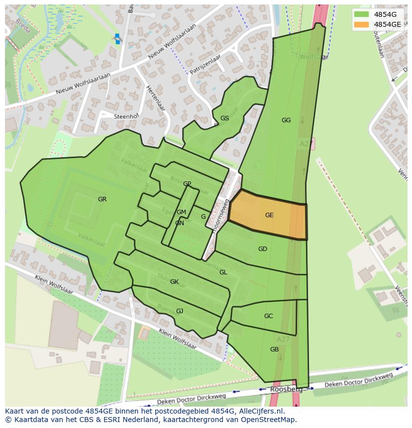 Afbeelding van het postcodegebied 4854 GE op de kaart.