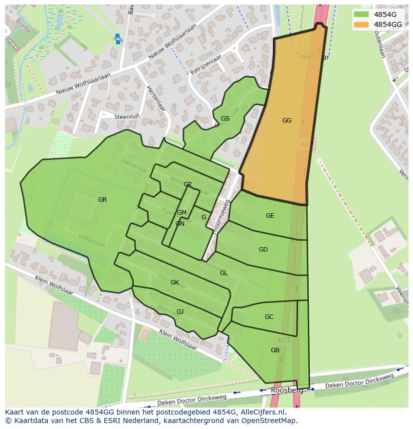 Afbeelding van het postcodegebied 4854 GG op de kaart.