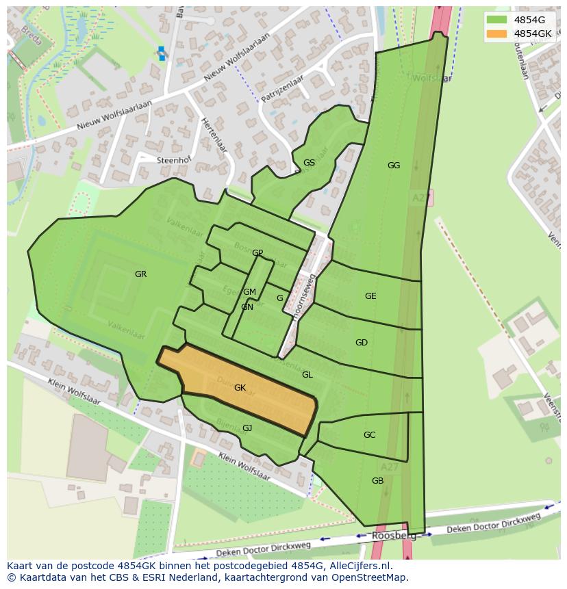 Afbeelding van het postcodegebied 4854 GK op de kaart.