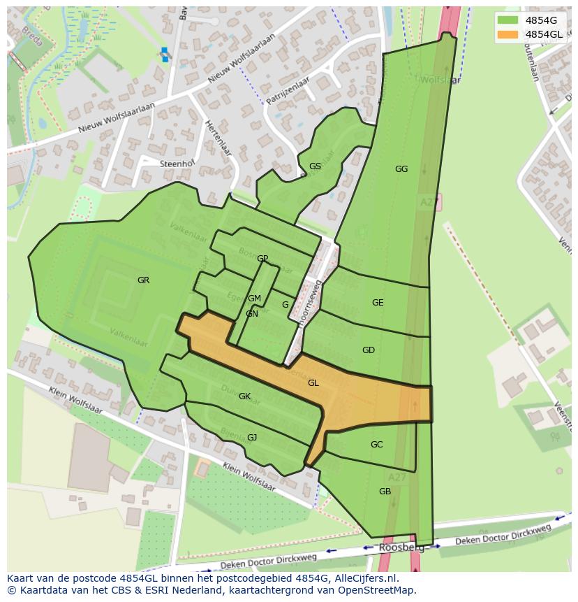 Afbeelding van het postcodegebied 4854 GL op de kaart.