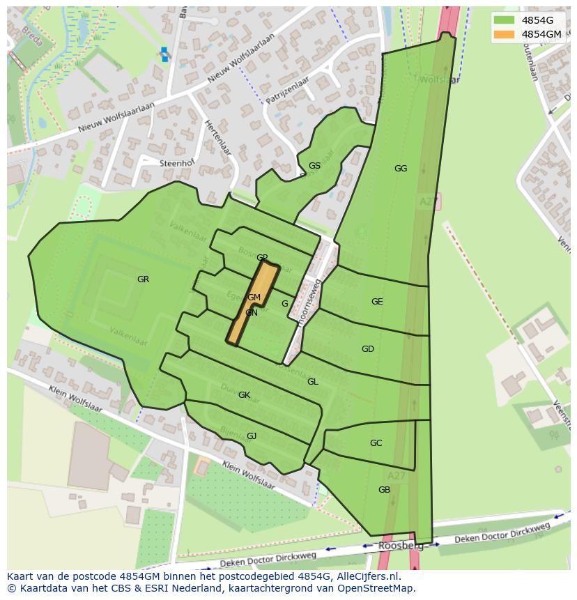 Afbeelding van het postcodegebied 4854 GM op de kaart.