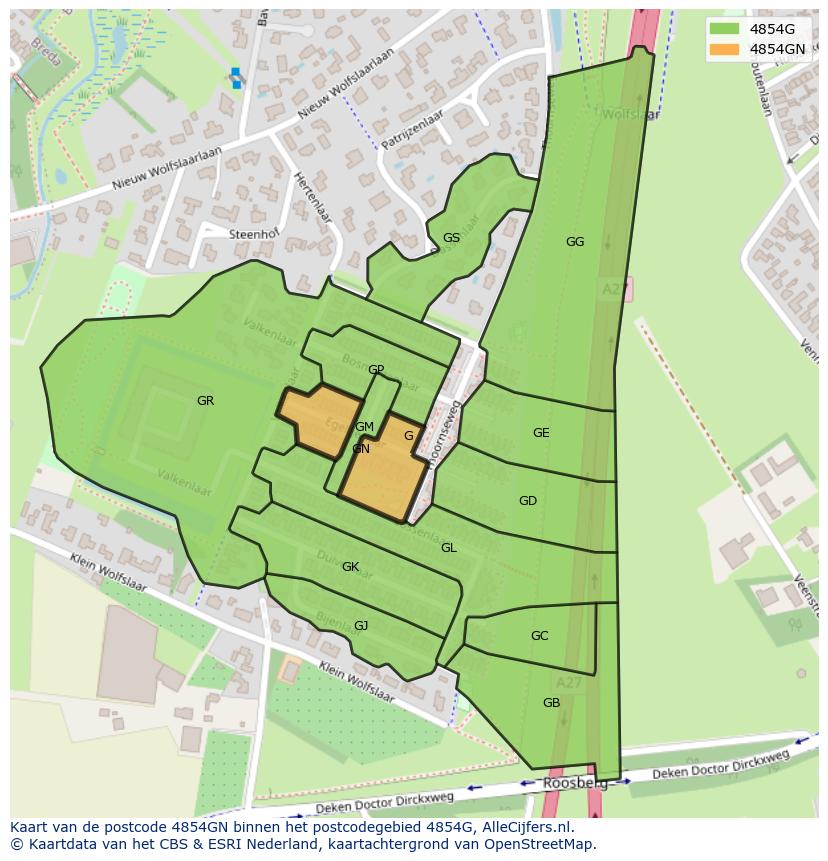 Afbeelding van het postcodegebied 4854 GN op de kaart.
