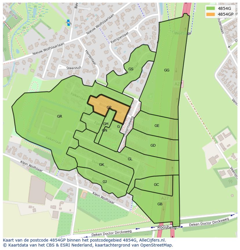 Afbeelding van het postcodegebied 4854 GP op de kaart.