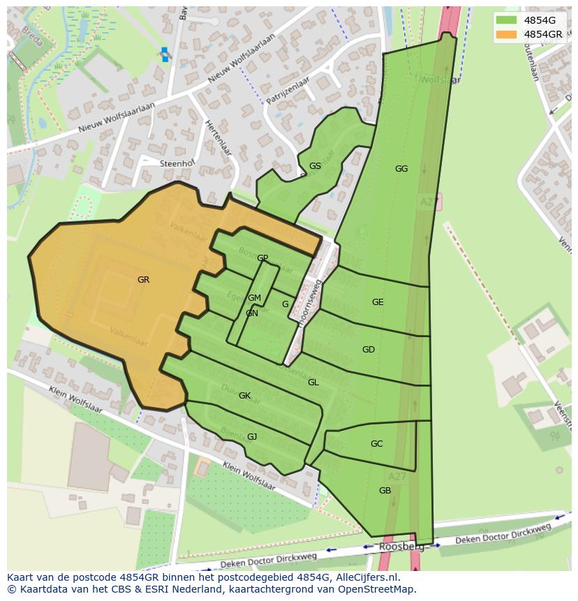 Afbeelding van het postcodegebied 4854 GR op de kaart.