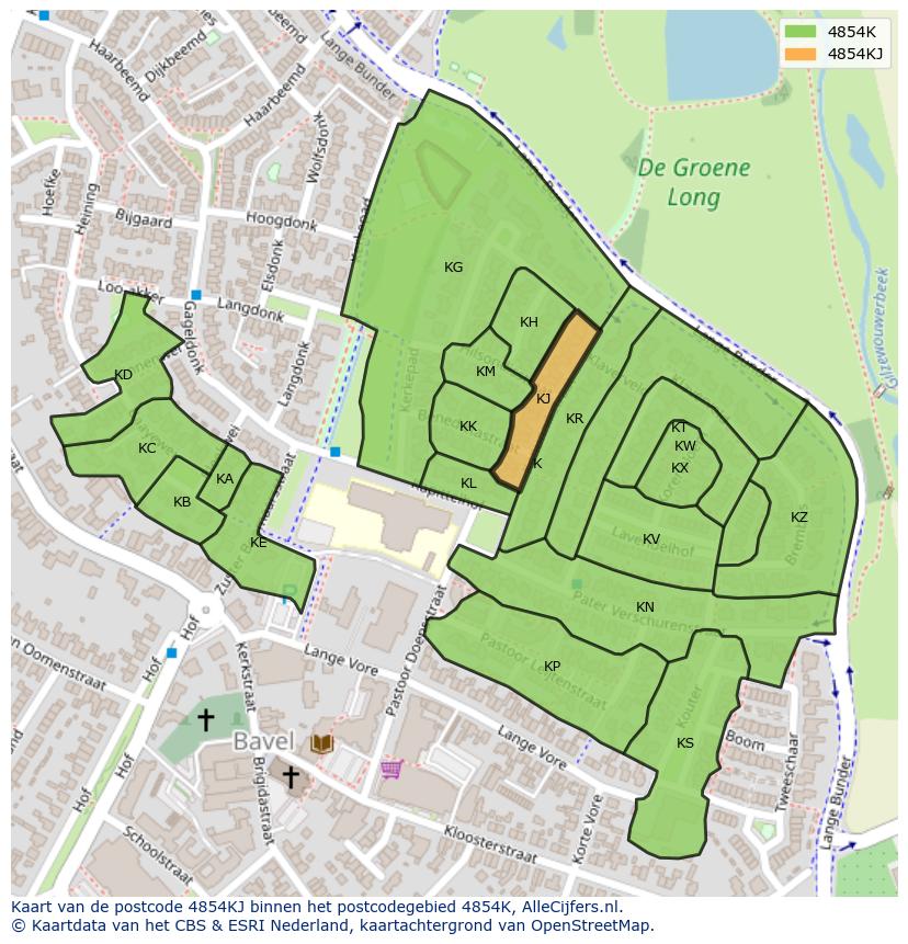 Afbeelding van het postcodegebied 4854 KJ op de kaart.