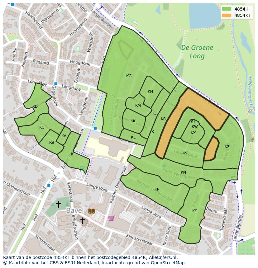 Afbeelding van het postcodegebied 4854 KT op de kaart.