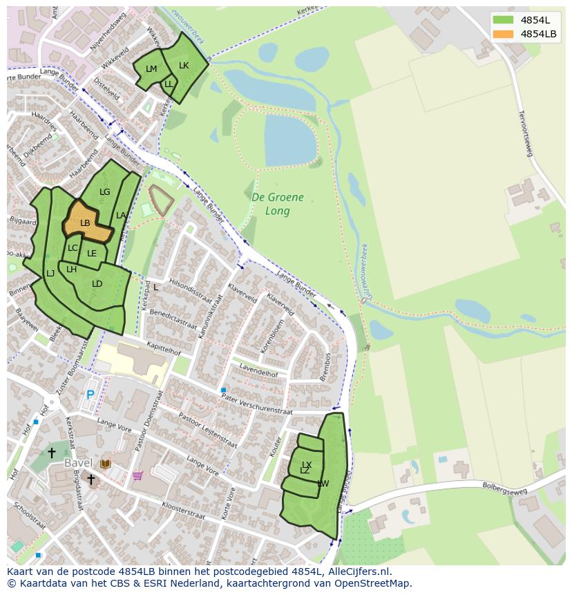Afbeelding van het postcodegebied 4854 LB op de kaart.