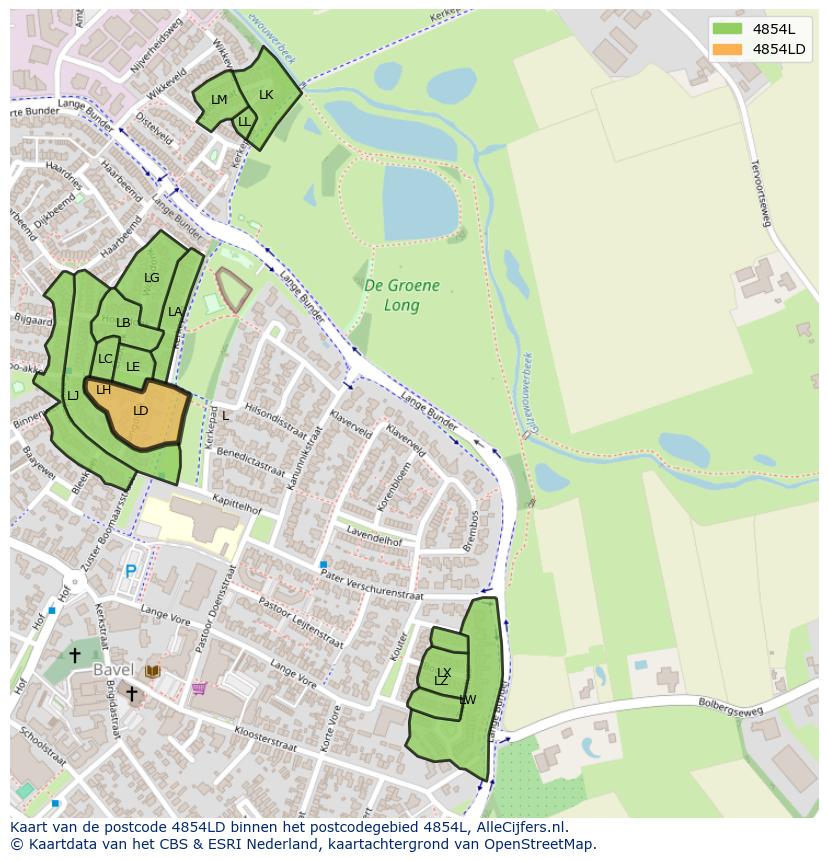 Afbeelding van het postcodegebied 4854 LD op de kaart.