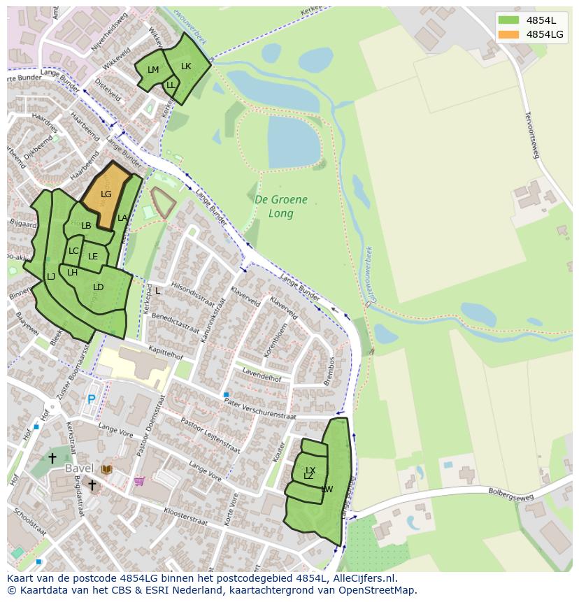 Afbeelding van het postcodegebied 4854 LG op de kaart.