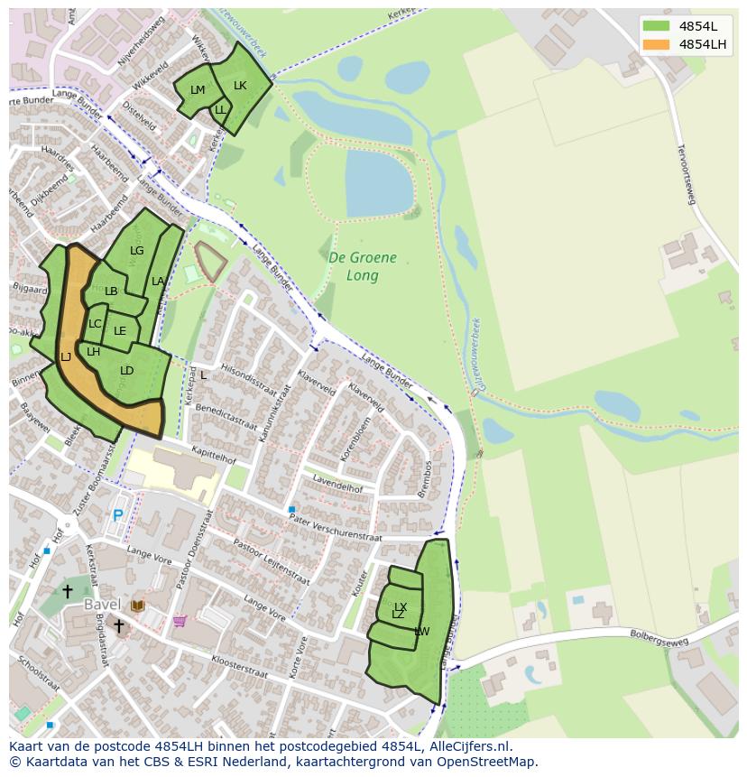 Afbeelding van het postcodegebied 4854 LH op de kaart.