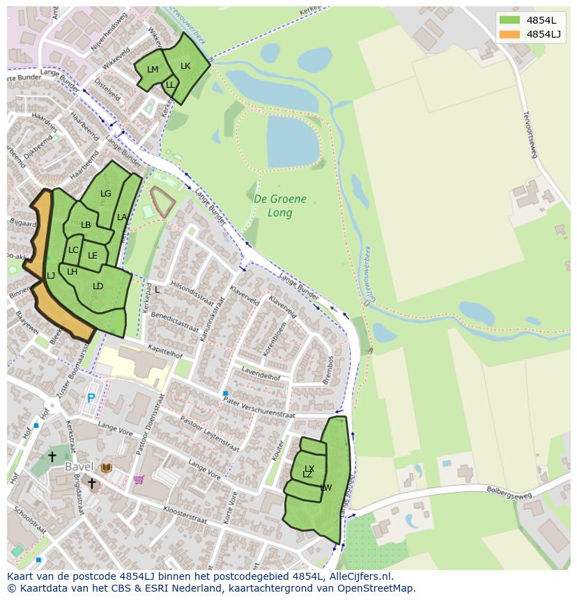 Afbeelding van het postcodegebied 4854 LJ op de kaart.