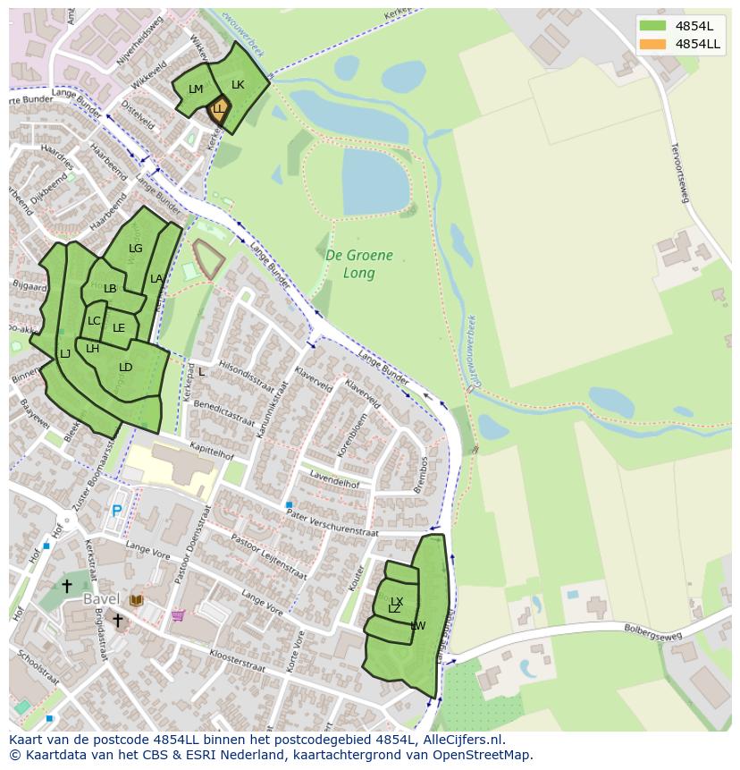 Afbeelding van het postcodegebied 4854 LL op de kaart.