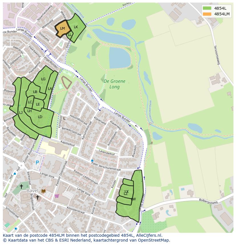 Afbeelding van het postcodegebied 4854 LM op de kaart.