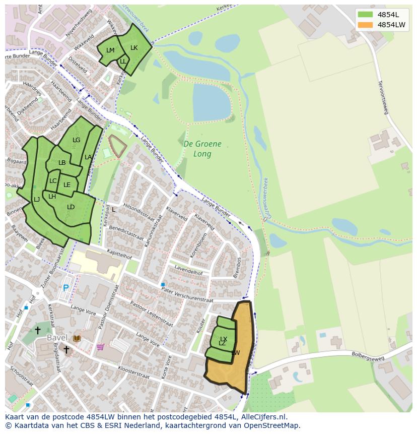 Afbeelding van het postcodegebied 4854 LW op de kaart.