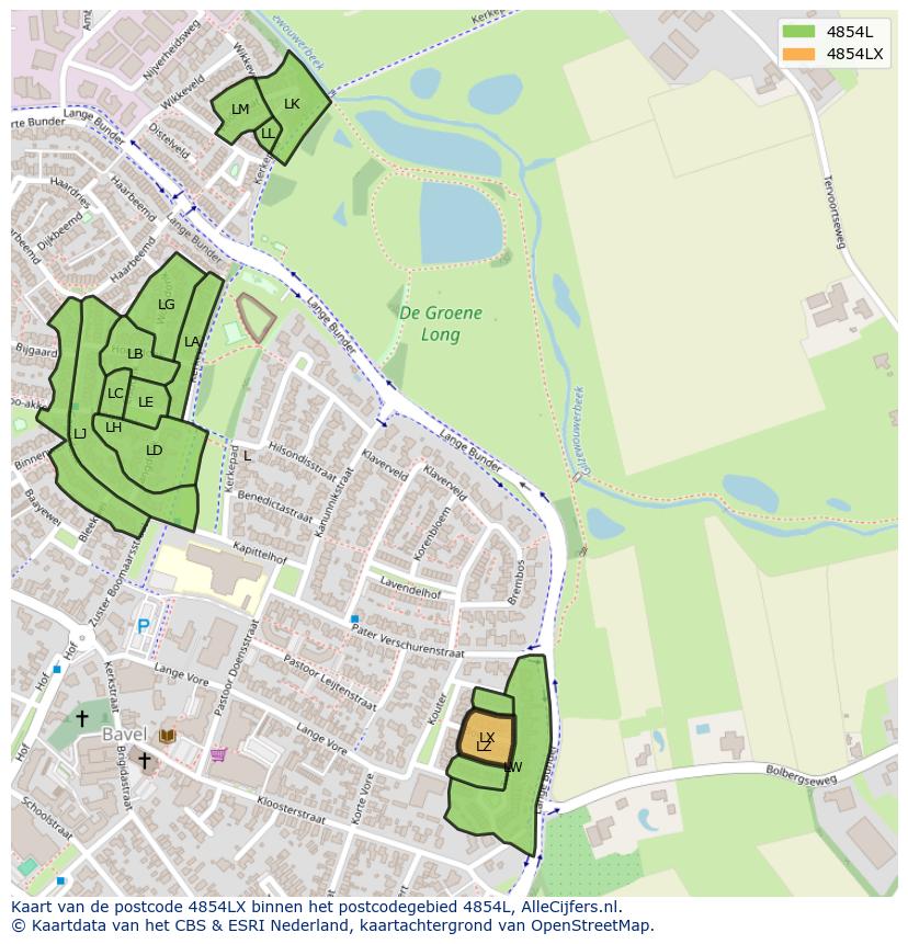 Afbeelding van het postcodegebied 4854 LX op de kaart.