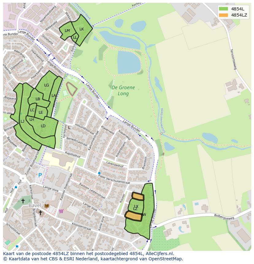 Afbeelding van het postcodegebied 4854 LZ op de kaart.