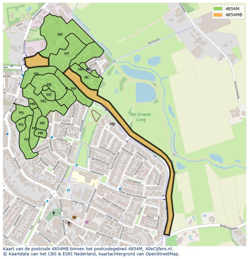 Afbeelding van het postcodegebied 4854 MB op de kaart.
