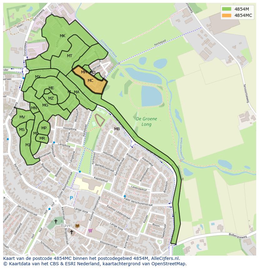 Afbeelding van het postcodegebied 4854 MC op de kaart.