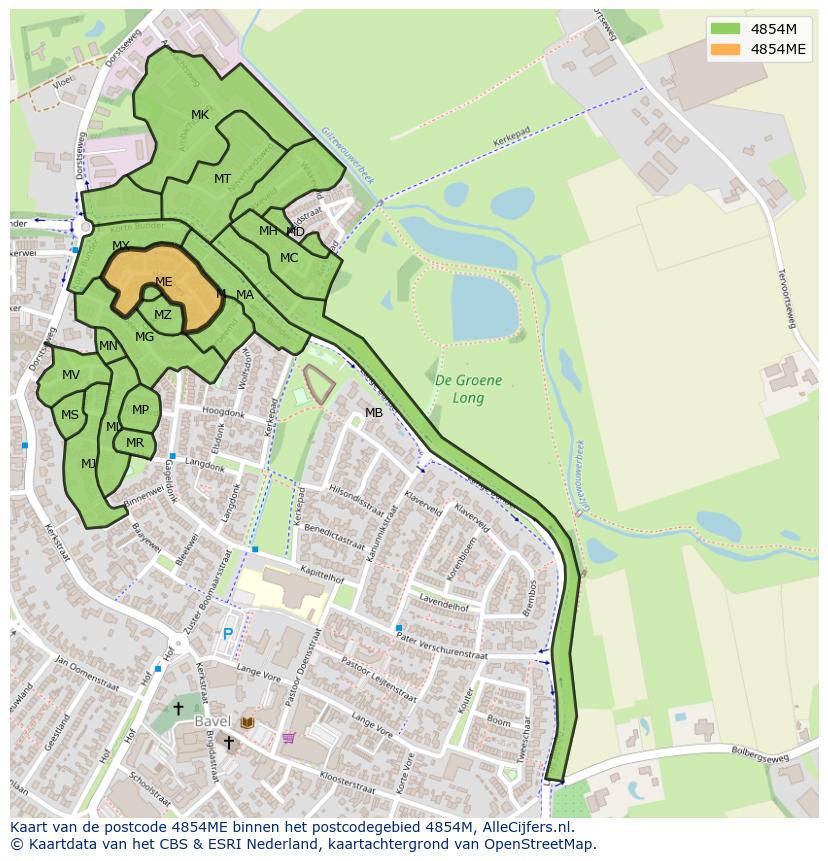 Afbeelding van het postcodegebied 4854 ME op de kaart.