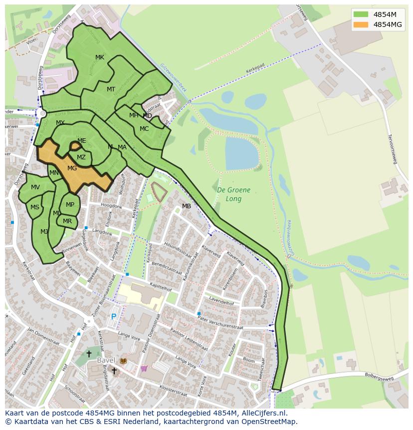 Afbeelding van het postcodegebied 4854 MG op de kaart.