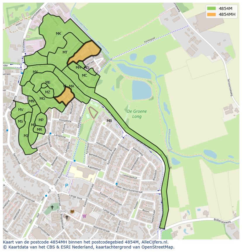 Afbeelding van het postcodegebied 4854 MH op de kaart.