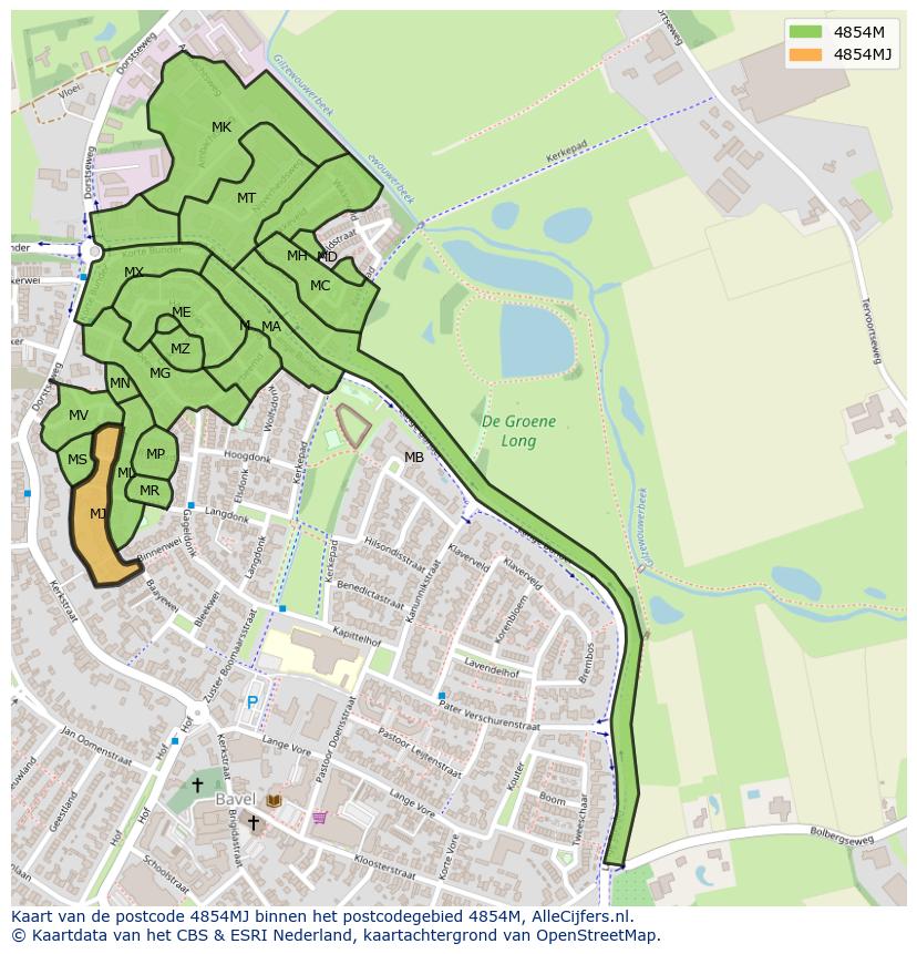 Afbeelding van het postcodegebied 4854 MJ op de kaart.