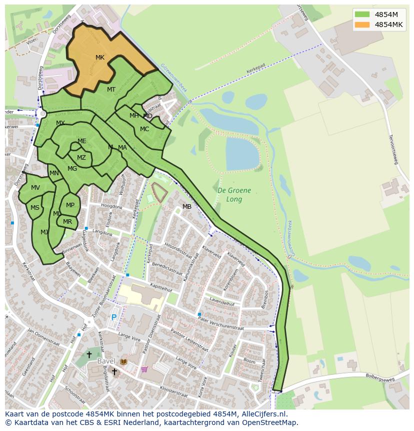 Afbeelding van het postcodegebied 4854 MK op de kaart.