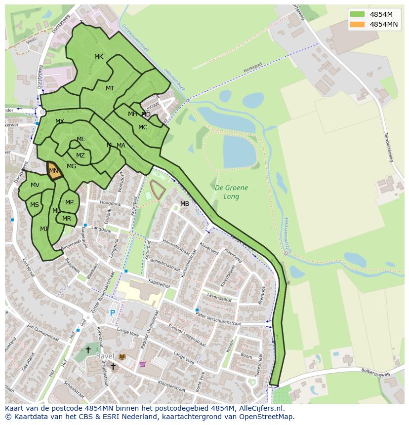Afbeelding van het postcodegebied 4854 MN op de kaart.