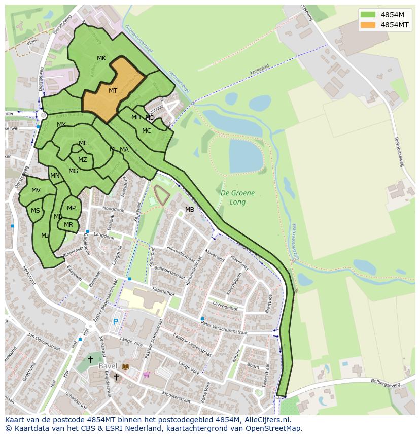 Afbeelding van het postcodegebied 4854 MT op de kaart.