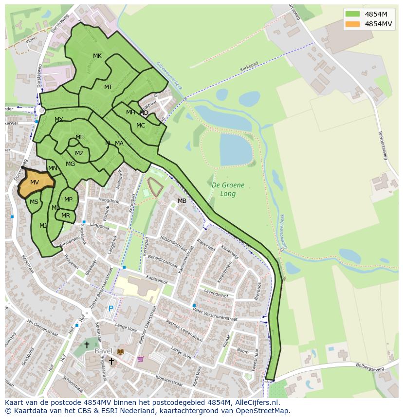 Afbeelding van het postcodegebied 4854 MV op de kaart.