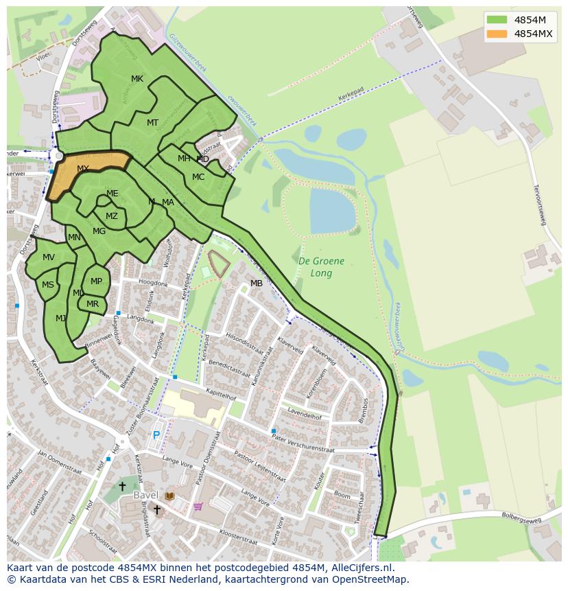Afbeelding van het postcodegebied 4854 MX op de kaart.