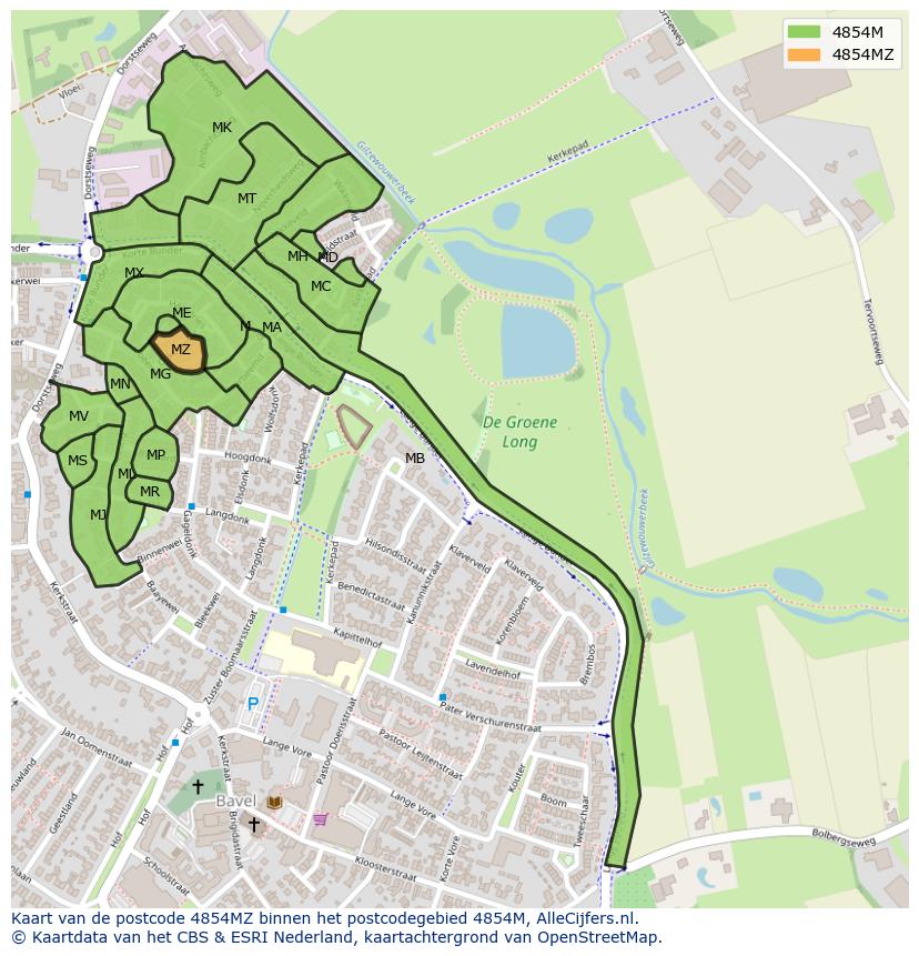 Afbeelding van het postcodegebied 4854 MZ op de kaart.
