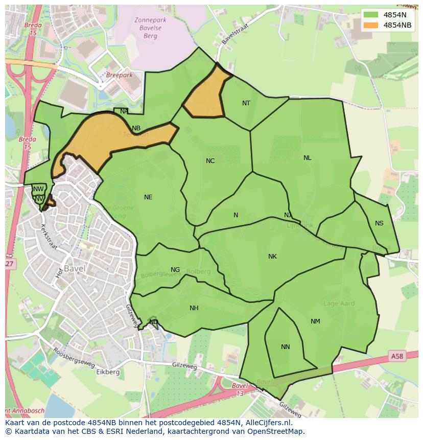 Afbeelding van het postcodegebied 4854 NB op de kaart.