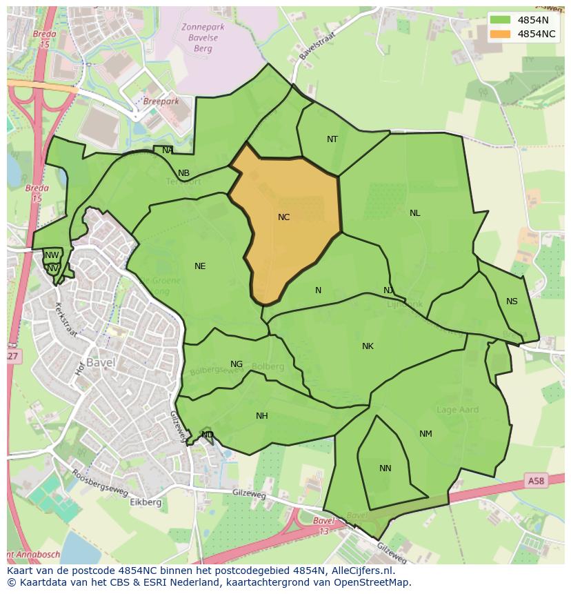 Afbeelding van het postcodegebied 4854 NC op de kaart.