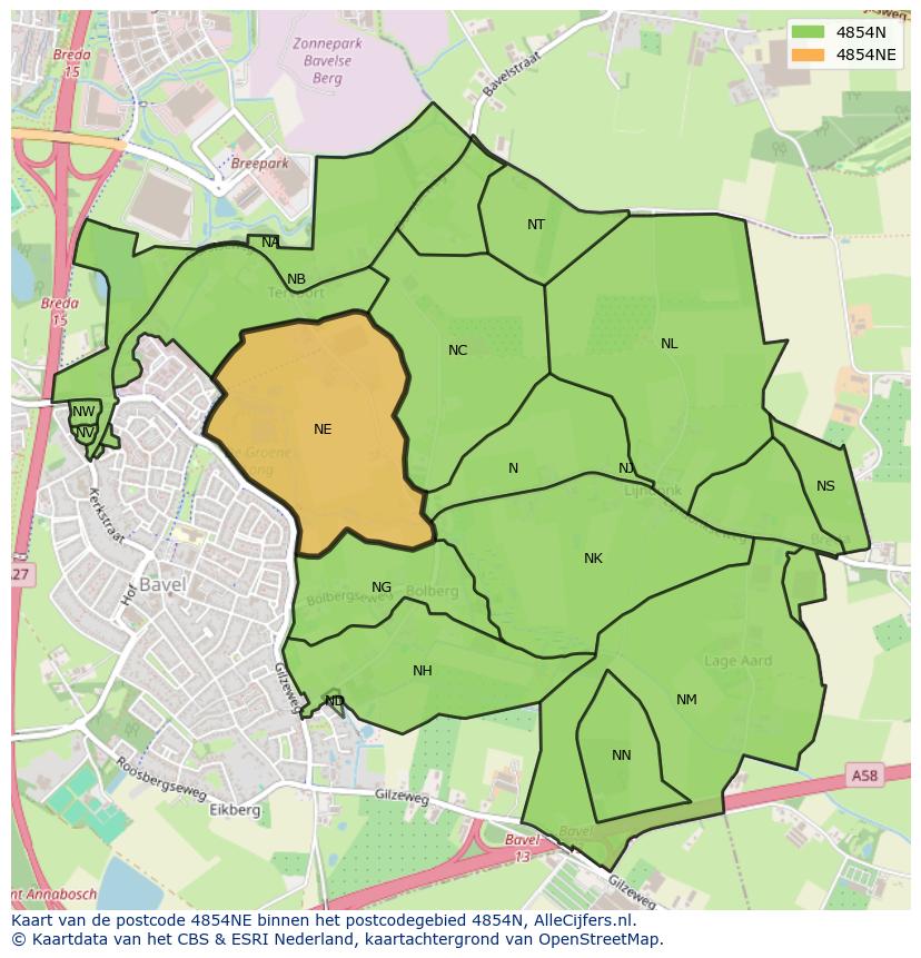 Afbeelding van het postcodegebied 4854 NE op de kaart.